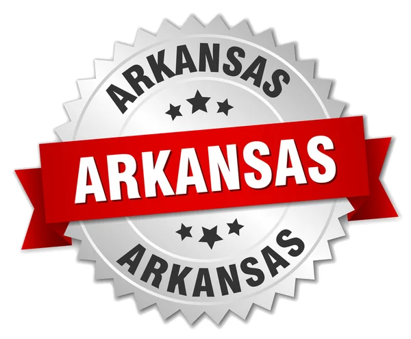 Arkansas kerek ezüst jelvény piros szalag — Stock Vector