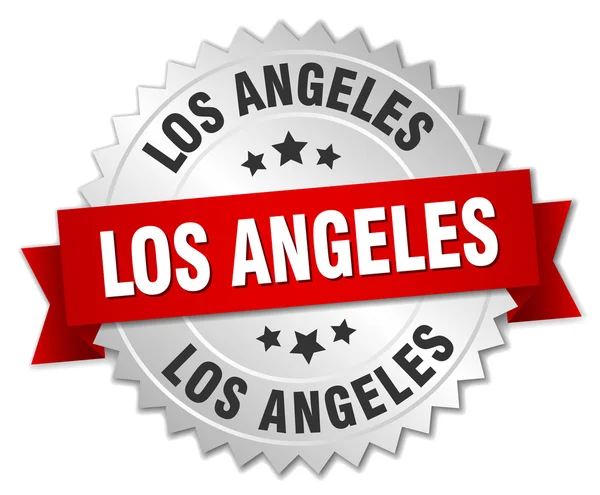 Los Angeles-i kerek ezüst jelvény piros szalag — Stock Vector