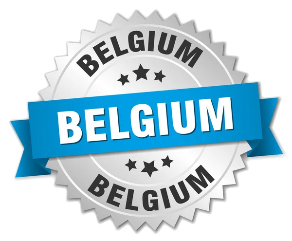 Belgium round silver badge with blue ribbon — Stock Vector