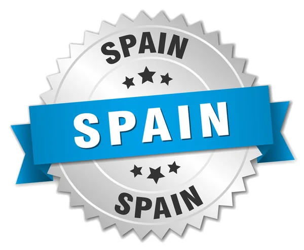 Espanha crachá de prata redondo com fita azul —  Vetores de Stock
