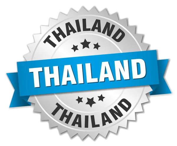 Tailândia crachá de prata redondo com fita azul — Vetor de Stock