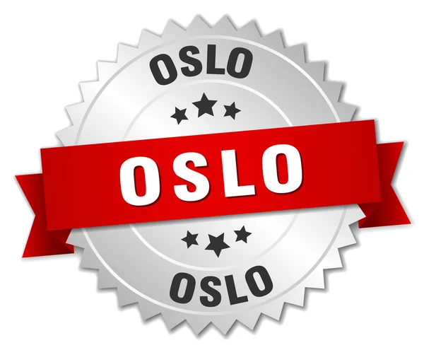 Oslo yuvarlak kırmızı kurdele ile gümüş rozet — Stok Vektör