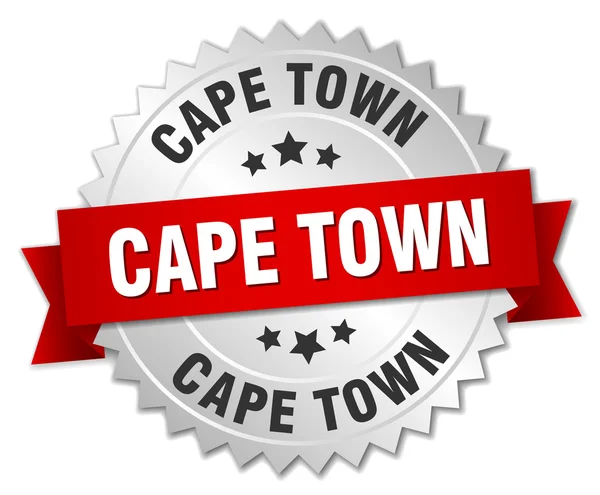Cape Town yuvarlak kırmızı kurdele ile gümüş rozet — Stok Vektör