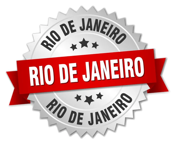 Emblema de prata redondo Rio de Janeiro com fita vermelha —  Vetores de Stock