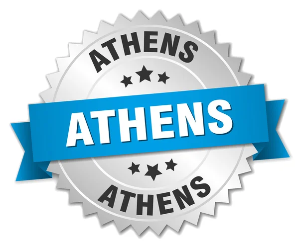 Distintivo Atene rotondo argento con nastro blu — Vettoriale Stock