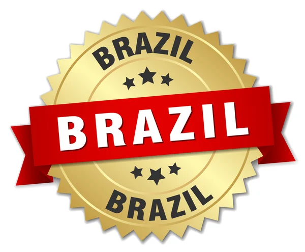 Brasil crachá dourado redondo com fita vermelha —  Vetores de Stock