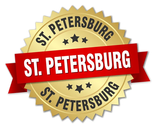 Петербургский круглый золотой значок с красной лентой — стоковый вектор