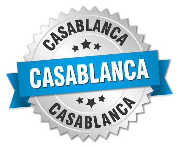 Insignia de plata redonda Casablanca con cinta azul — Vector de stock