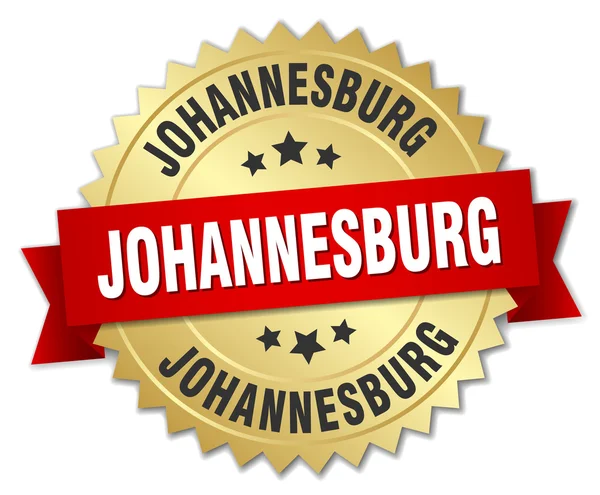 Johannesburg round golden badge with red ribbon — Stock Vector