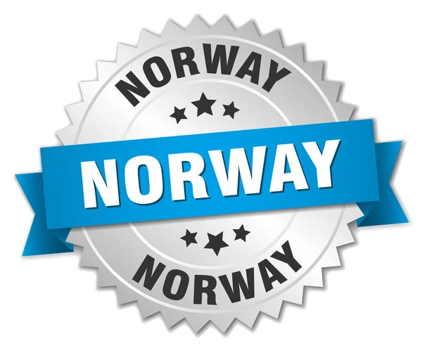 Norway round silver badge with blue ribbon — Stock Vector