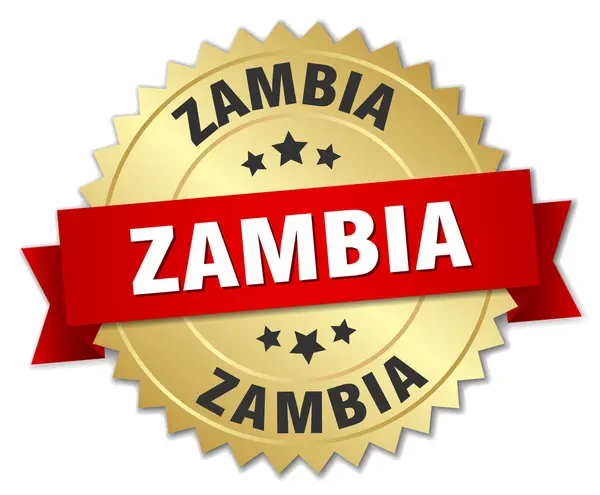 Zambia stemma rotondo dorato con nastro rosso — Vettoriale Stock