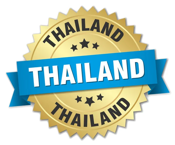 Tailândia crachá dourado redondo com fita azul —  Vetores de Stock