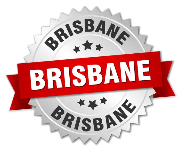 Insignia de plata redonda Brisbane con cinta roja — Vector de stock