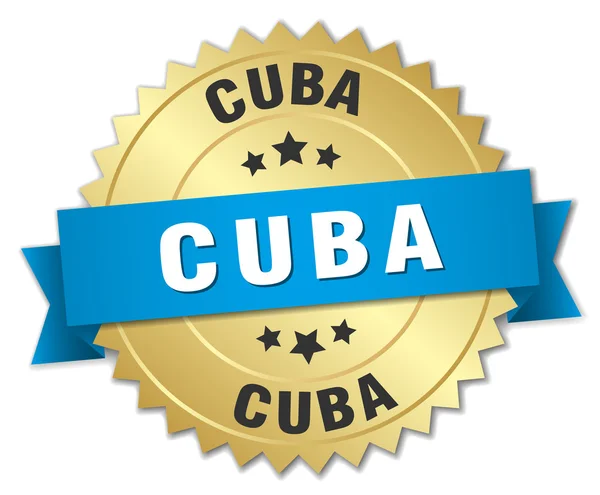 Cuba badge rond doré avec ruban bleu — Image vectorielle