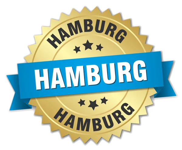 Hamburg runt golden badge med blått band — Stock vektor