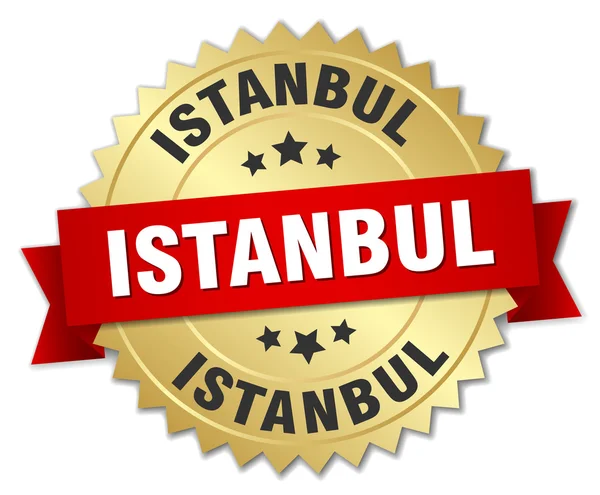 Κωνσταντινούπολη στρογγυλή με κόκκινη κορδέλα χρυσό σήμα — Διανυσματικό Αρχείο