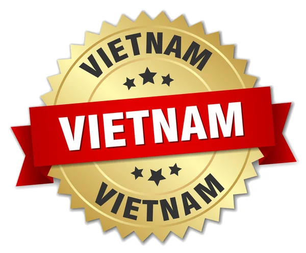 Vietnã redondo emblema dourado com fita vermelha —  Vetores de Stock