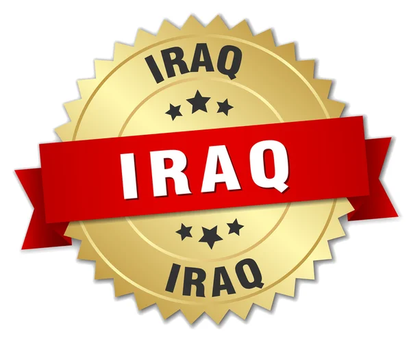 Iraq round golden badge with red ribbon — Stock Vector