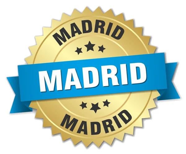 Emblema dourado redondo de Madrid com fita azul — Vetor de Stock