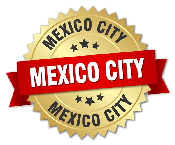墨西哥城圆金色徽章用红丝带 — 图库矢量图片
