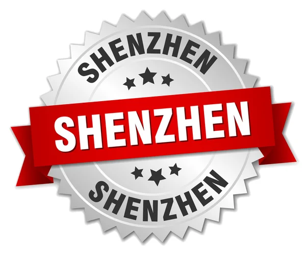 Insignia de plata redonda Shenzhen con cinta roja — Vector de stock