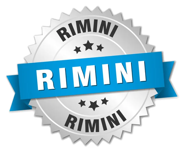 Rimini yuvarlak mavi kurdele ile gümüş rozet — Stok Vektör