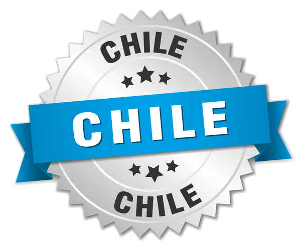 Chile placa redonda de plata con cinta azul — Vector de stock