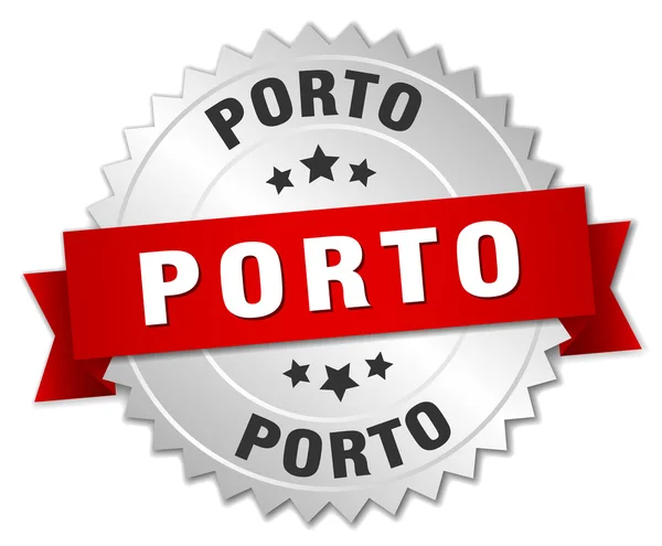 Emblema de prata redondo Porto com fita vermelha — Vetor de Stock