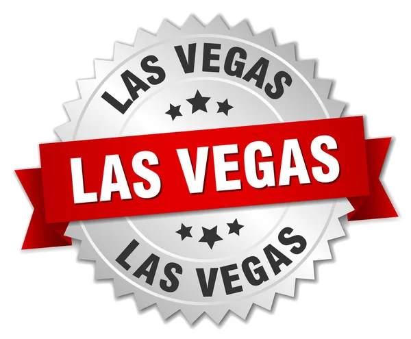 Badge Las Vegas tondo argento con nastro rosso — Vettoriale Stock