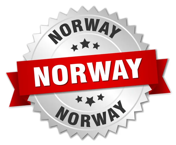 Норвежский круглый серебряный значок с красной лентой — стоковый вектор