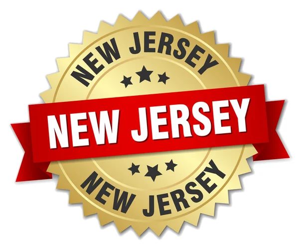 Insignia dorada redonda de Nueva Jersey con cinta roja — Vector de stock