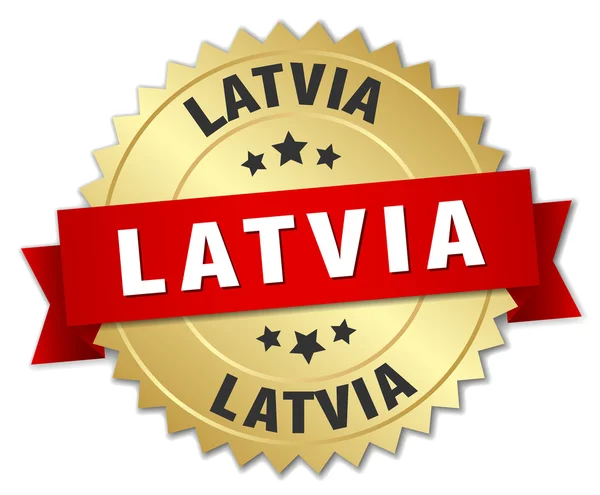 Lettonia distintivo rotondo d'oro con nastro rosso — Vettoriale Stock