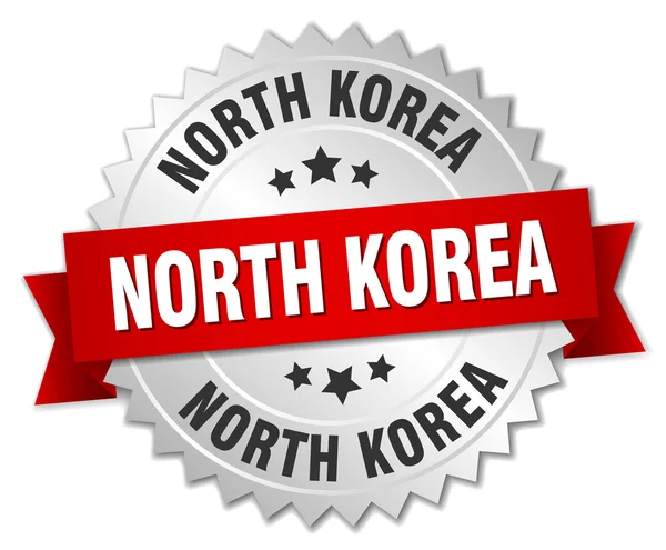 North Korea  round silver badge with red ribbon — Stock Vector