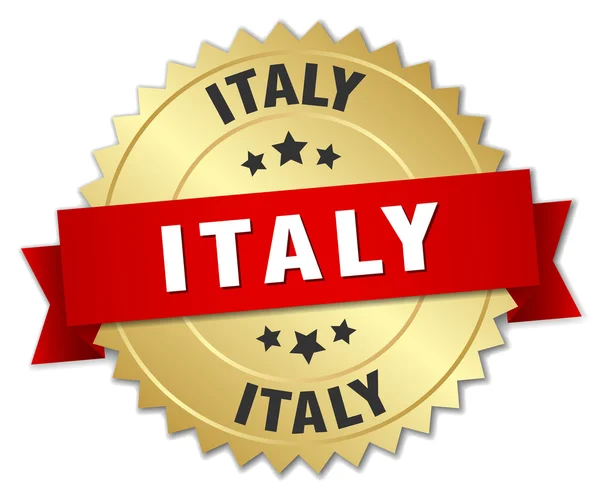 Italien runt golden badge med rött band — Stock vektor
