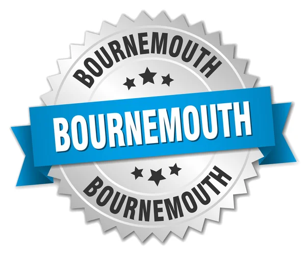 Bournemouth okrągły znaczek srebrny z niebieską wstążką — Wektor stockowy