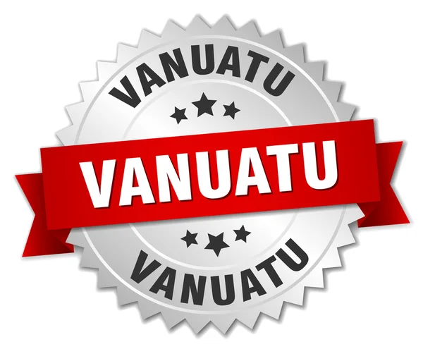 Vanuatu okrągły znaczek srebrny z czerwoną wstążką — Wektor stockowy