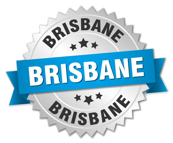Insignia redonda de plata Brisbane con cinta azul — Vector de stock
