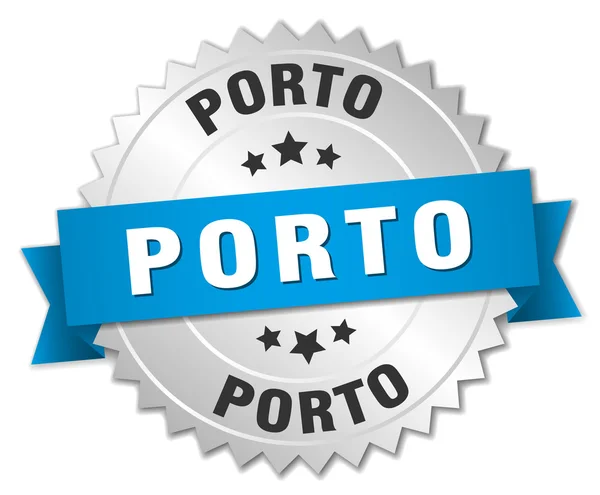 Emblema de prata redondo Porto com fita azul — Vetor de Stock