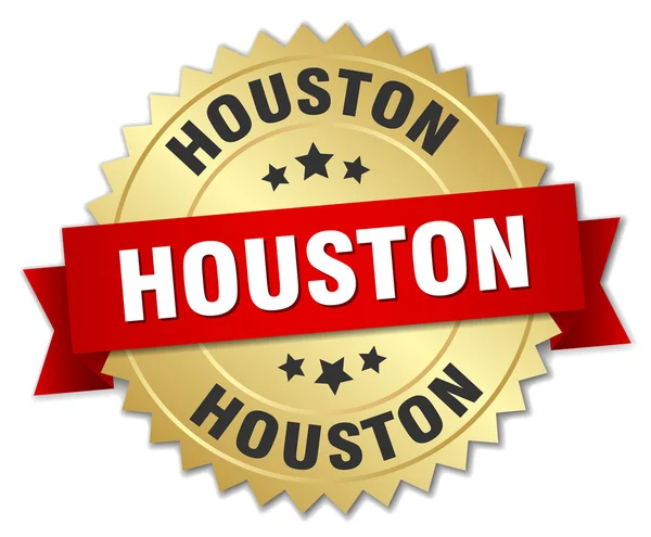 Houston ronda insignia dorada con cinta roja — Vector de stock