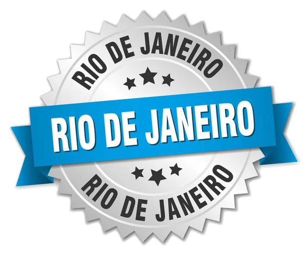 Emblema de prata redondo Rio de Janeiro com fita azul —  Vetores de Stock