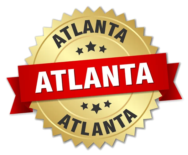 Atlanta round golden badge with red ribbon — Stock Vector