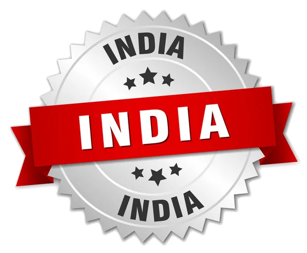 India ronde zilveren badge met rood lint — Stockvector