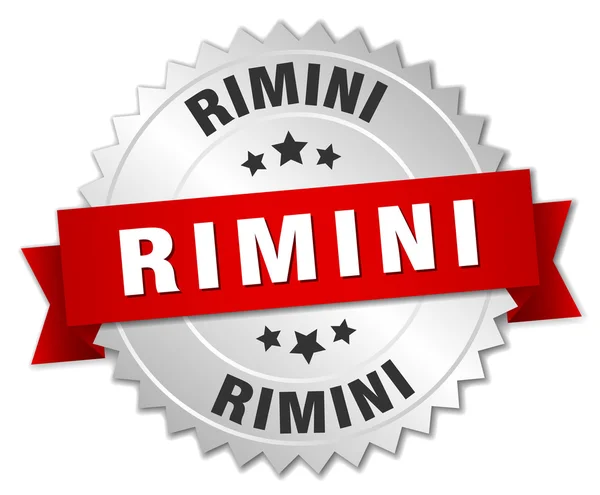 Insignia de plata redonda Rimini con cinta roja — Vector de stock