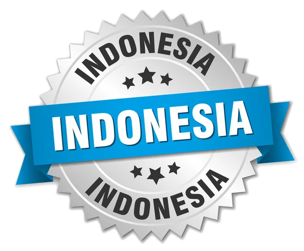 Indonesië ronde zilveren badge met blauw lint — Stockvector