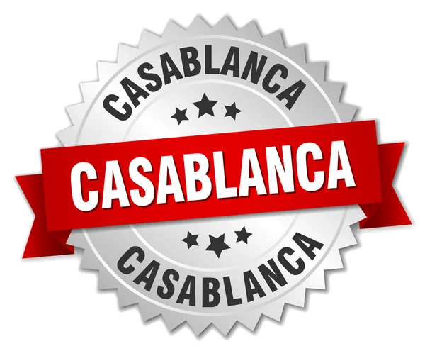 Insignia de plata redonda Casablanca con cinta roja — Vector de stock