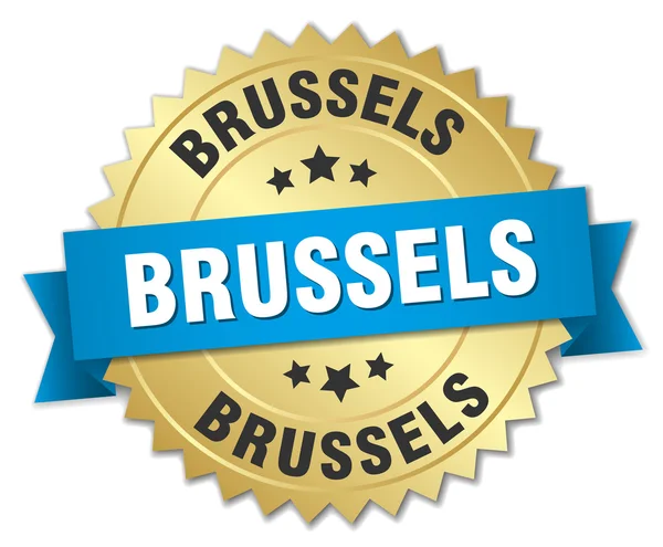 Βρυξέλλες στρογγυλή με μπλε κορδέλα χρυσό σήμα — Διανυσματικό Αρχείο