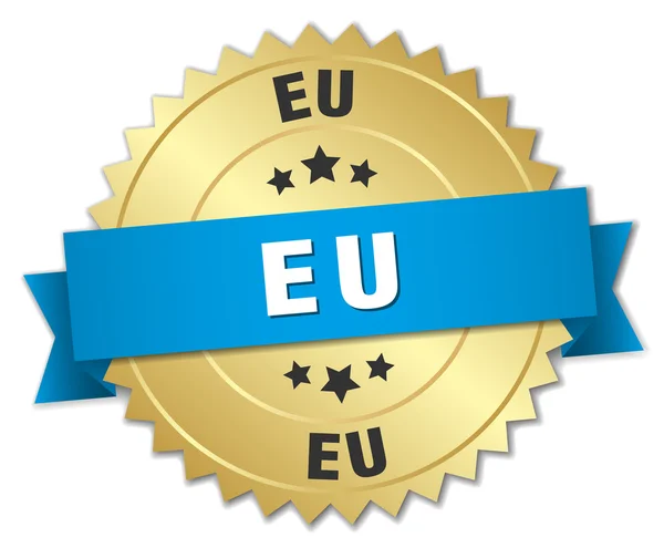 EU: s runda golden badge med blått band — Stock vektor