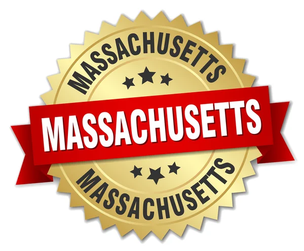 Massachusetts ronda insignia dorada con cinta roja — Vector de stock