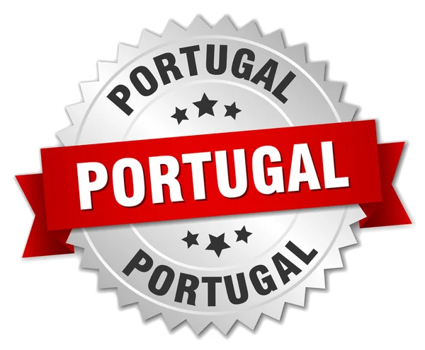 Insignia redonda de plata con cinta roja de Portugal — Vector de stock