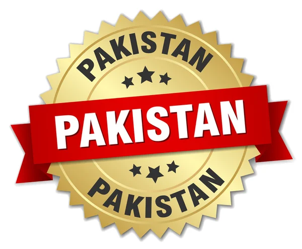 Paquistán placa redonda de oro con cinta roja — Vector de stock